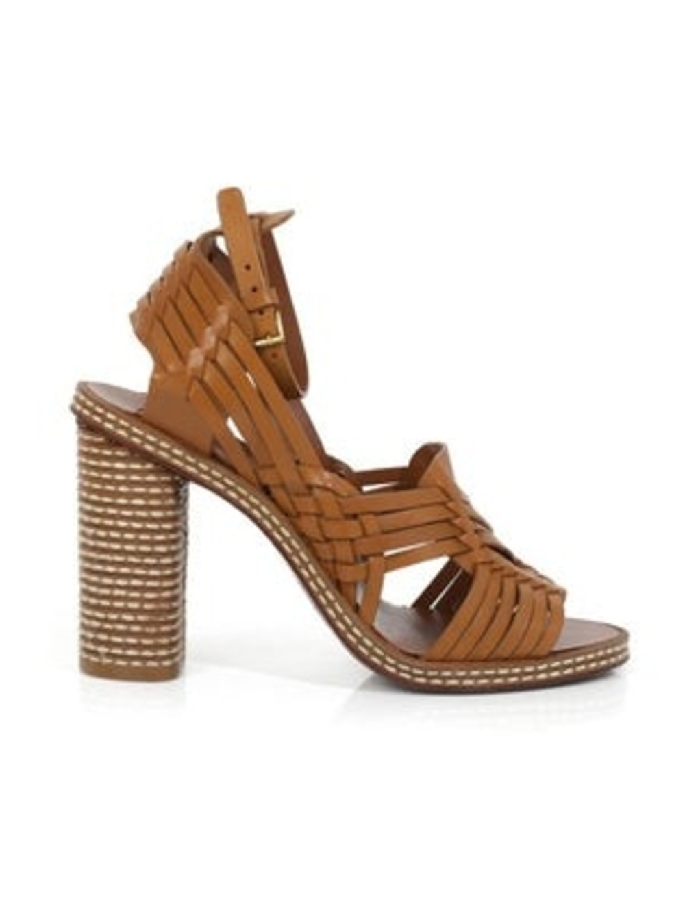 Brown Woven Leather High-Heel Sandals